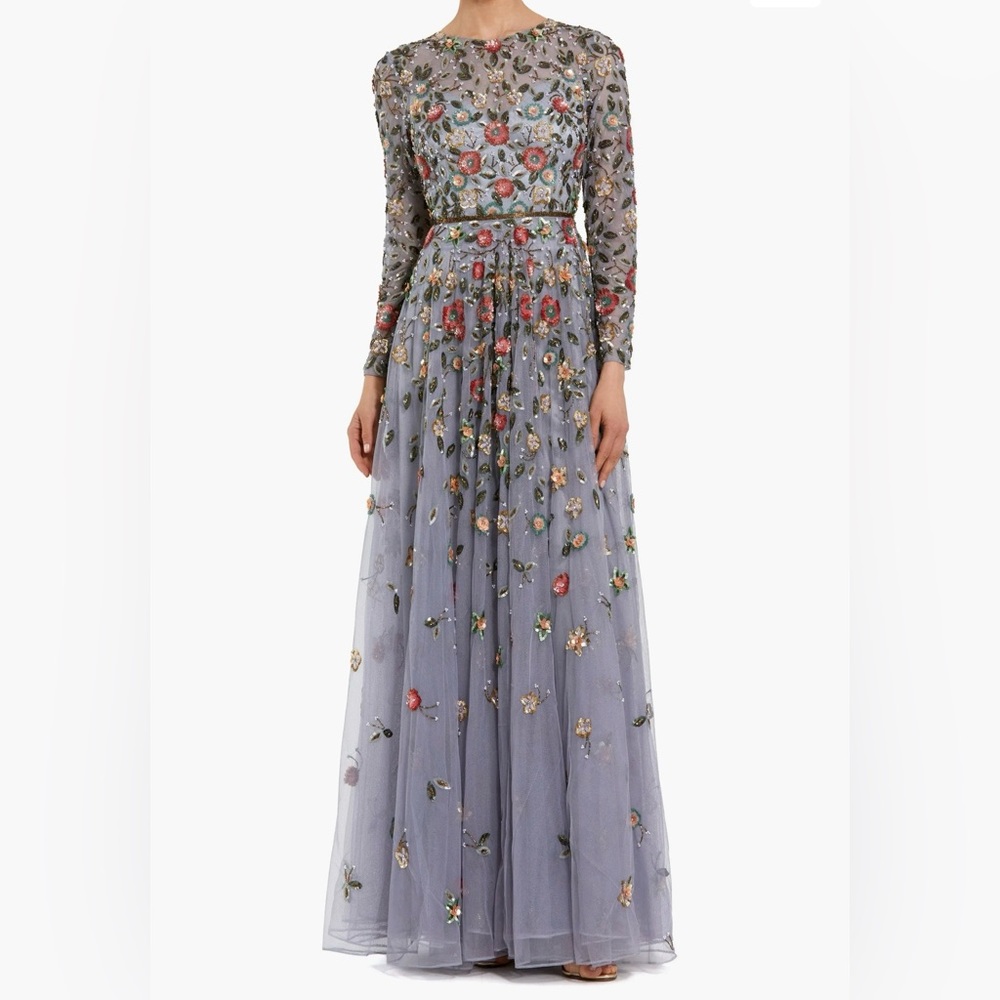 Mac Duggal beaded Long Sleeve Gown - like new only worn once, shortened